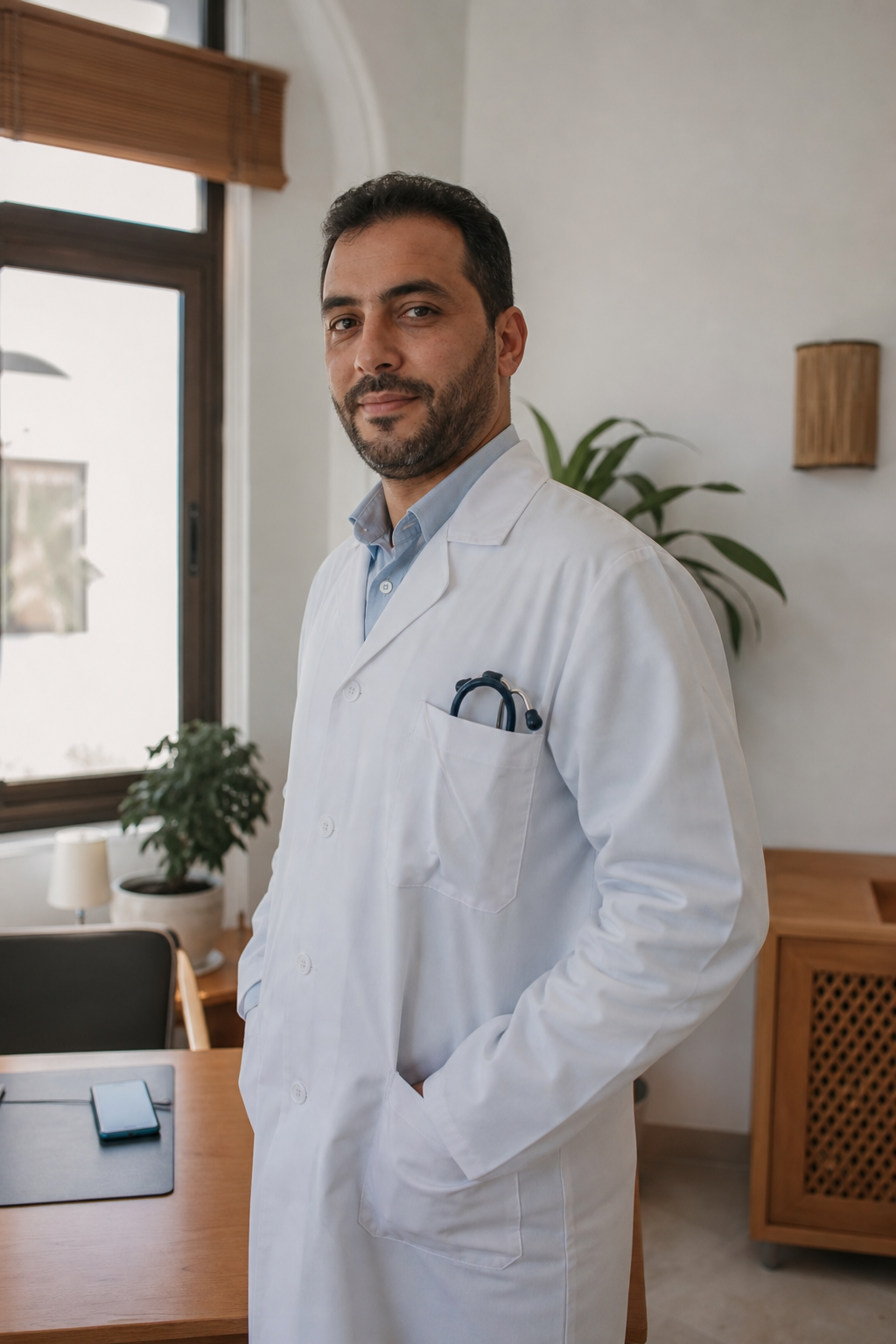 Le Dr. Ilias El Mrabet, médecin généraliste, dans son cabinet à Meknès